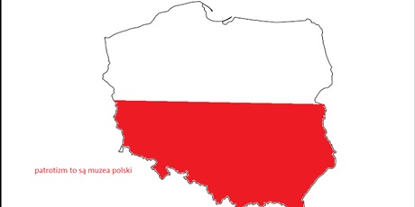 Powiększ grafikę: obraz przedstawiający granice Polski w barwach narodowych biało czerwonych
